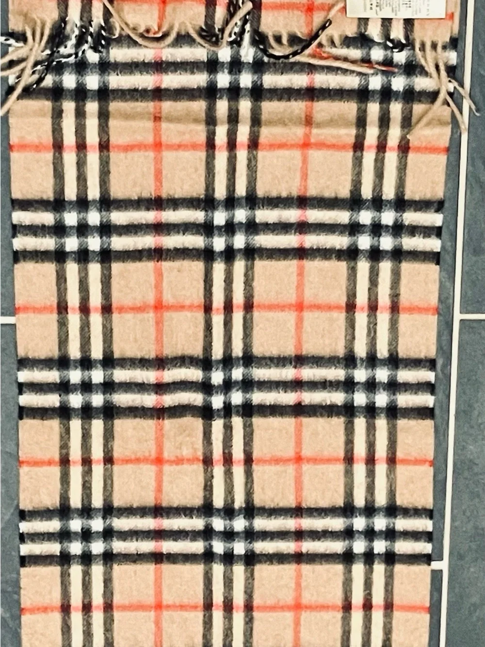 Classic Burberry Plaid Scarf in Beige, Black & Red